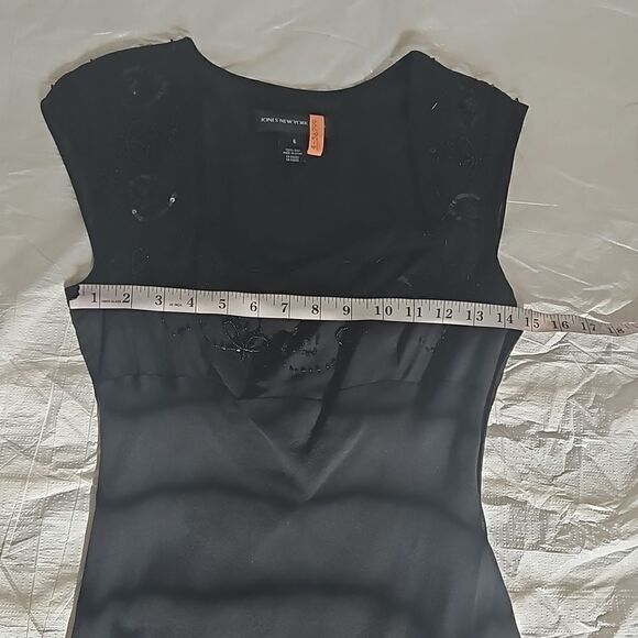 Jones New York Ladies Silk Cowl Neckline Beaded High Low Midi Dress Size6 Black - Picture 8 of 16